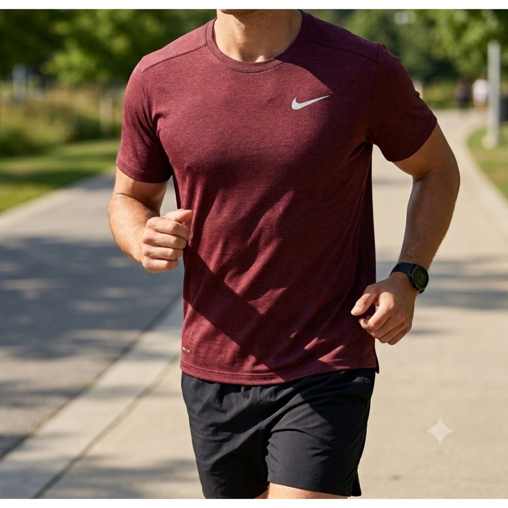 Nike Dri-FIT Men's Maroon Short Sleeve Running T-Shirt XL Workout Gym Classic